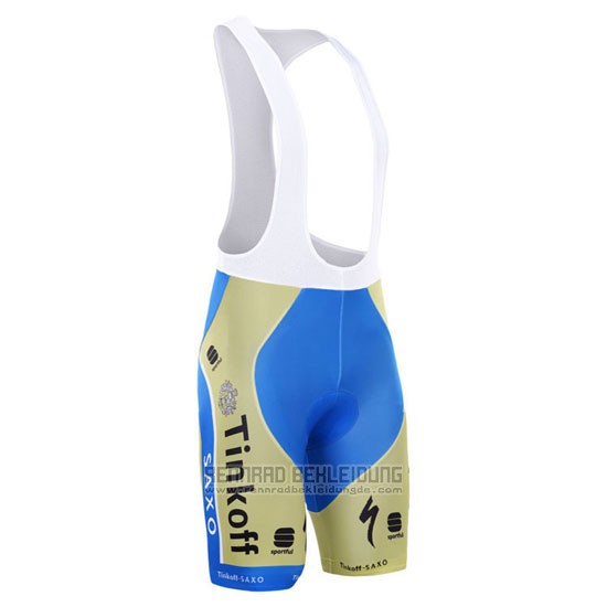 2015 Fahrradbekleidung Tinkoff Saxo Bank Azurblau und Gelb Trikot Kurzarm und Tragerhose